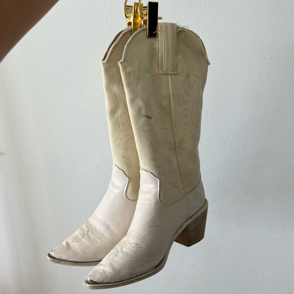 Cream and white cowboy boots